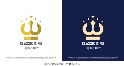 Royal king crown logo design illustration. Simple flat silhouette crown prince queen palace ancient gold treasure palace. Minimal minimalist luxury elegant classy majestic crest icon symbol.