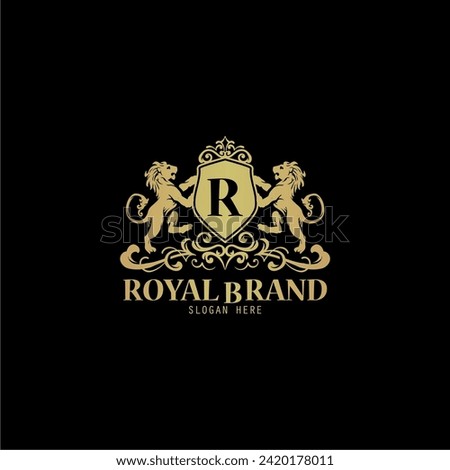 Royal King crown logo design, crest logo, King Lion logo vector.
