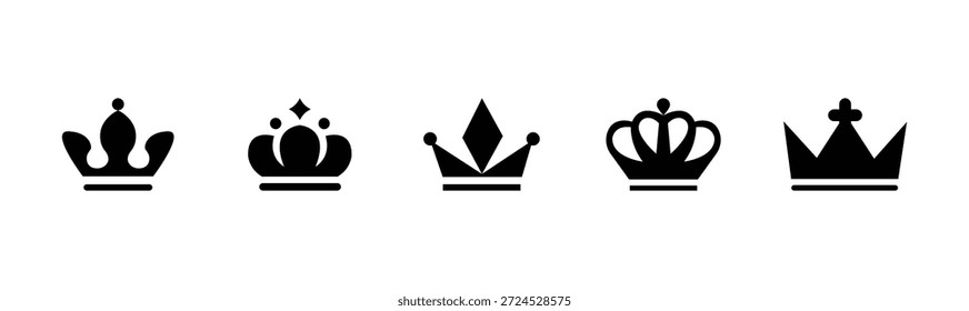 königliche Königskrone Königin Prinzessin Tiara Diadem Prinz Kronen . Schwarze Krone Symbol Sammlung. Satz schwarzer Kronensymbole. König und Königin Krone Ikonensammlung . 10 EPS