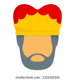 Royal king face icon. Flat illustration of royal king face vector icon for web design