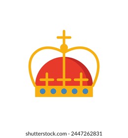 Royal King golden crown on blue background. Flat vector illustration.