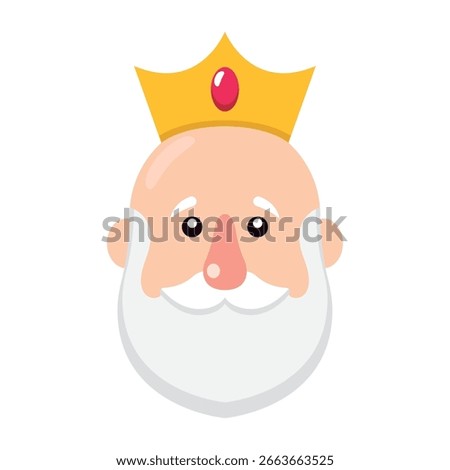 Royal king head portrait with golden crown red gem and white beard in regal style Vector illustration