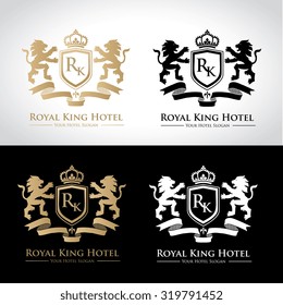 Royal King Hotel luxury logo template with lion and crown
