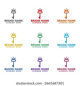 Royal king key crown icon isolated on white background. Set icons colorful