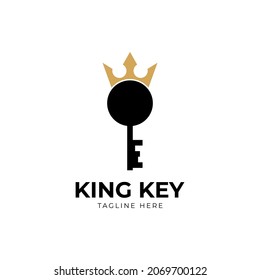 royal king key crown logo design vector