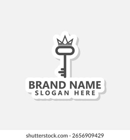 Rei real chave coroa ícone do logotipo adesivo isolado no fundo cinza