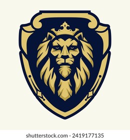 Símbolo de la corona del león rey real. Elegante logo animal Leo dorado. Icono de identidad de marca de lujo premium. Ilustración vectorial.