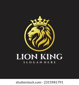 Símbolos de la corona del león del rey real. Elegante logotipo de animal Leo de oro. Icono de identidad de marca de lujo premium. Ilustración vectorial.