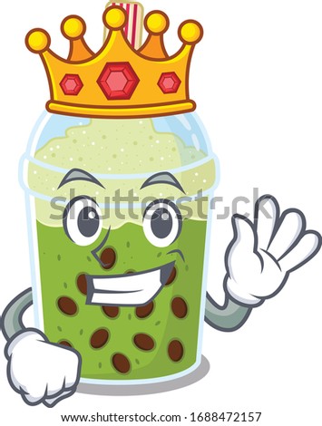 The Royal King of matcha bubble tea cartoon character design with crown