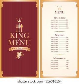 royal king menu for a cafe or restaurant and Price all in gold