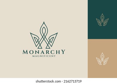 logotipo real de rey o corona reina, símbolo del poder del líder, concepto de línea continua simple, lujoso y elegante con vista previa a varios colores