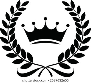Corona de laurel real con Ilustración vectorial de diseño de emblema de Vector de la corona	