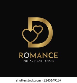 royal letter D with heart shape initial vector logo design