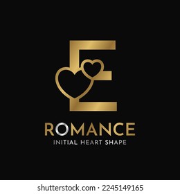 royal letter E with heart shape initial vector logo design