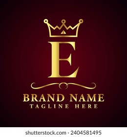 Royal Letter E Luxury Crown Logo Design Vector Illustration.