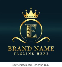 Letra real E Ilustración vectorial con logotipo de la corona de lujo.