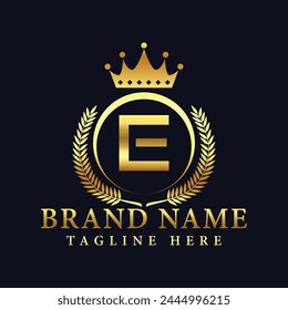 Royal Letter E Luxury Crown Logo Design Vector Illustration.