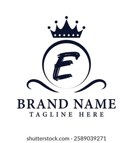 Royal Letter E Luxury Crown Logo Design Vector Illustration.