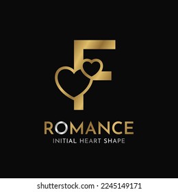 royal letter F with heart shape initial vector logo design