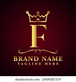 Royal Letter F Luxury Crown Logo Design Vector Illustration.