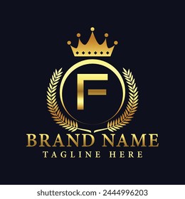 Royal Letter F Luxury Crown Logo Design Vector Illustration.