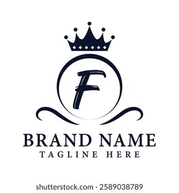 Royal Letter F Luxury Crown Logo Design Vector Illustration.