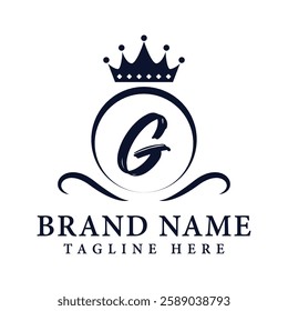 Royal Letter G Luxury Crown Logo Design Vector Illustration.