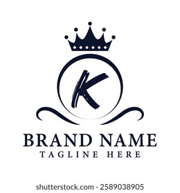 Royal Letter K Luxury Crown Logo Design Vector Illustration.