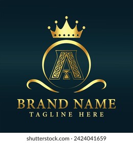 Royal Letter A Luxury Crown Logo Design Vector Illustration.