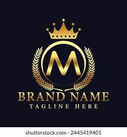 Royal Letter M Luxury Crown Logo Design Vector Illustration.