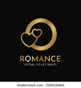 royal letter O with heart shape initial vector logo design