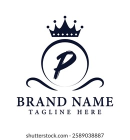 Royal Letter P Luxury Crown Logo Design Vector Illustration.