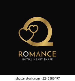 royal letter Q with heart shape initial vector logo design