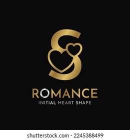 royal letter S with heart shape initial vector logo design