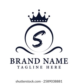 Royal Letter S Luxury Crown Logo Design Vector Illustration.