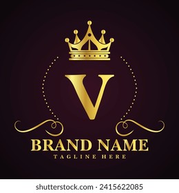 Royal Letter V Luxury Crown Logo Design Vector Illustration.