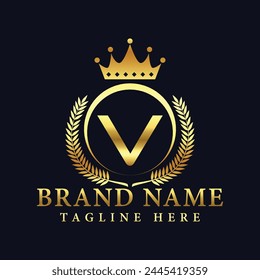 Royal Letter V Luxury Crown Logo Design Vector Illustration.