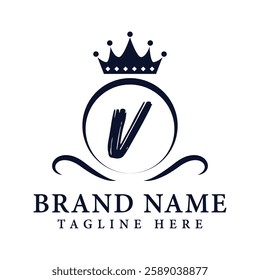 Royal Letter V Luxury Crown Logo Design Vector Illustration.