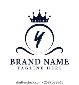 Royal Letter Y Luxury Crown Logo Design Vector Illustration.