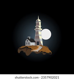 Royal lighthouse harbor logo. Maritime beacon icon. Marine search light symbol. Nautical watch tower emblem. Vector illustration.vector