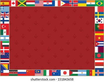 royal lily background with world flags frame