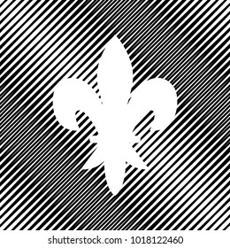 Royal lily, flower of king, iris of queen. Elements for design. Vector. Icon. Hole in moire background.