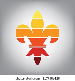 Royal lily, flower of king, iris of queen. Elements for design. Vector. Horizontally sliced icon with colors from sunny gradient in gray background.