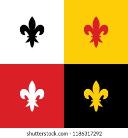 Royal lily, flower of king, iris of queen. Elements for design. Vector. Icons of german flag on corresponding colors as background.
