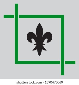 Royal lily, flower of king, iris of queen. Elements for design. Black icon inside green crop tool at light gray background