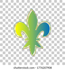 Royal lily, flower of king, iris of queen. Elements for design. Blue to green gradient Icon with Four Roughen Contours on stylish transparent Background. Illustration.