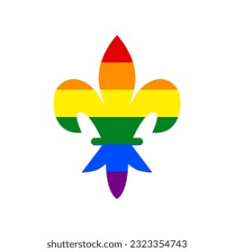 Royal lily, flower of king, iris of queen. Elements for design. Rainbow gay LGBT rights colored Icon at white Background. Illustration.