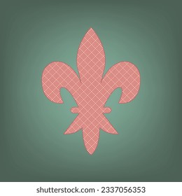 Royal lily, flower of king, iris of queen. Elements for design. Apricot Icon with Brick Red parquet floor graphic pattern on a Ebony background. Feldgrau. Green. Illustration.