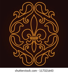 Royal lily of gold thread on dark background