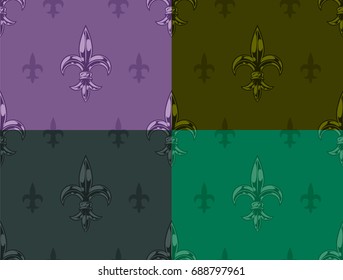 Royal lily graphic detailed seamless color pattern vector set